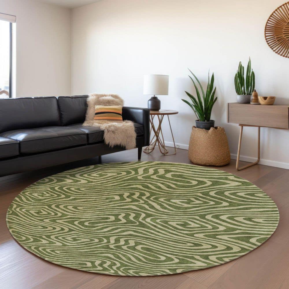 Mayfield Premium Machine Washable Abstract AMF1020 Olive 8 ft. x 8 ft. Round Rug price history on PriceWatchPro