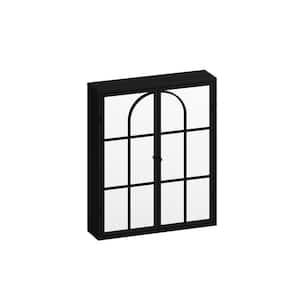 5.91 in. W x 23.62 in. D x 27.56 in. H in Black Iron Ready to Assemble Wall Cabinet with Mirror 2-Doors Entrance Storage