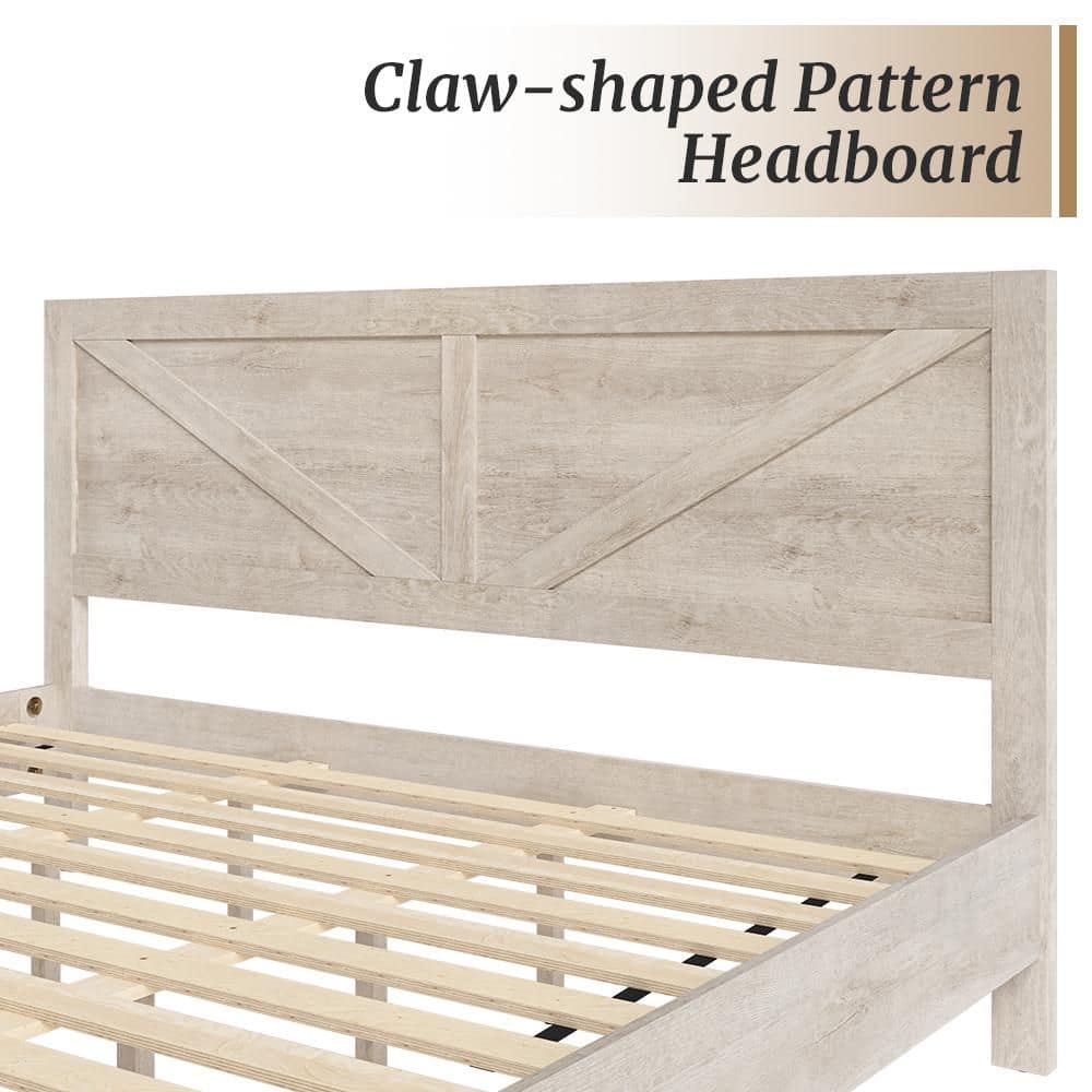 Rustic White Engineered Wood Frame King Size Platform Bed with Headboard, Footboard, and Under Bed Storage - thumbnail 4