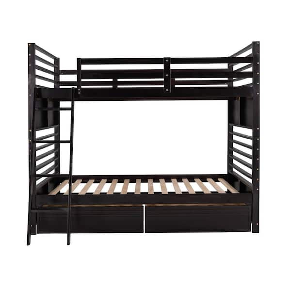 STICKON Espresso Brown Full Over Full Wood Bunk Bed with 2-Drawers