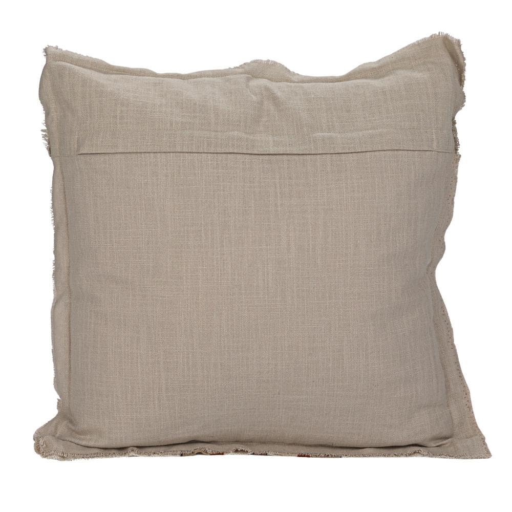 Tan and Brown Linen Striped Square Pillow with Fringe