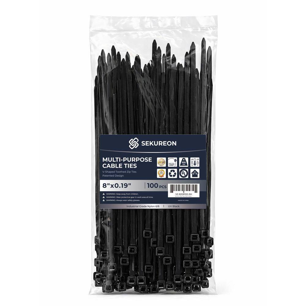8 in. Zip Ties Double Sided Toothed 100 lbs. Tensile Strength Heavy Duty Cable Wire Ties Nylon Tie Wraps Black 100 Pack price history on PriceWatchPro