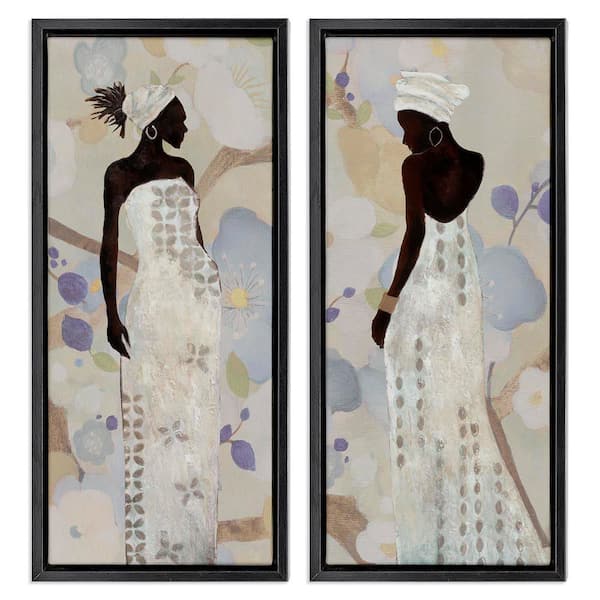 Stylish Neutrals Women by Janet Tava 2-Pieces Black Floater Frame People Graphic Art Print 25 in. x 11 in.