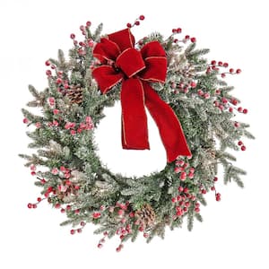 22 in. HGTV Home Collection Pre-Lit Frosted Traditions Artificial Christmas Wreath