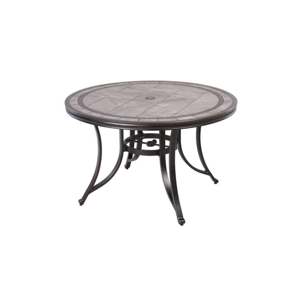 Clihome 46 in. Round Stone Top Dining Table Outdoor Bistro Table with ...