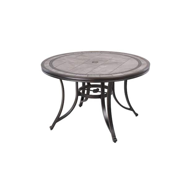 Clihome 46 in. Round Stone Top Dining Table Outdoor Bistro Table with Umbrella Hole and Heavy-Duty Aluminum Construction