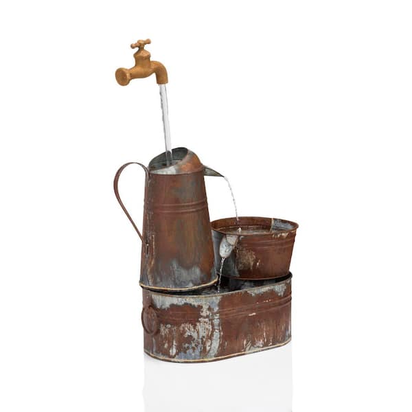 34 in. Tall Rustic Flowing Spout Outdoor Waterfall Fountain