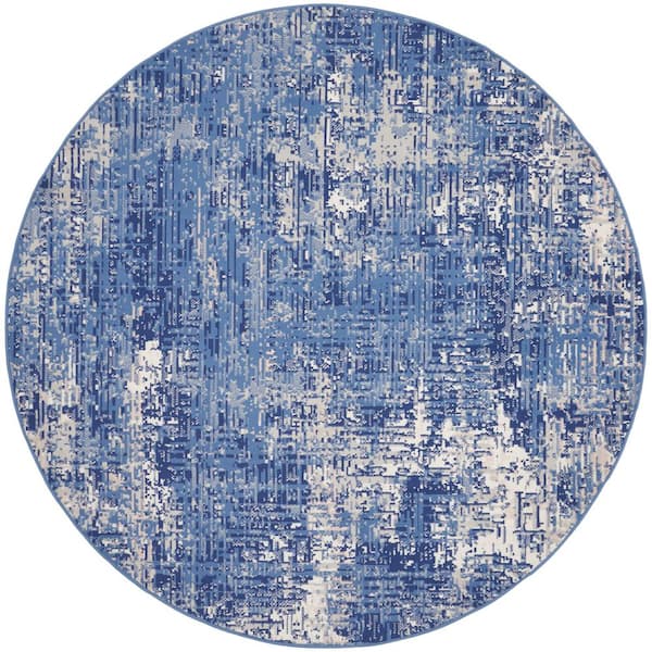 Nourison Whimsicle Blue Ivory 5 ft. Abstract Contemporary Round Area Rug