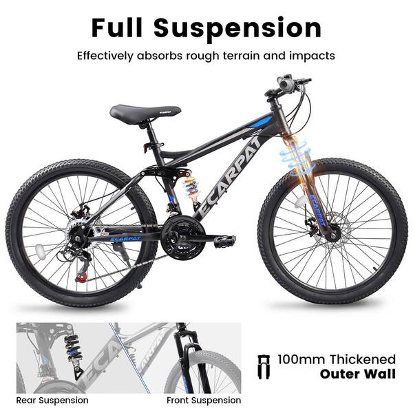 Sudzendf 24 in. Black 21-Speed Full Suspension Mens Womens