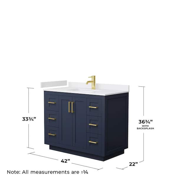 Miranda 42 in. W Single Bath Vanity in Dark Blue with Cultured Marble Vanity Top in White with White Basin