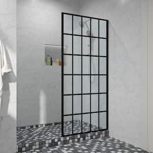 38 in. W x 72 in. H Single Panel Fixed Frameless Shower Door Open Entry Design in Matte Black with Pattern Glass