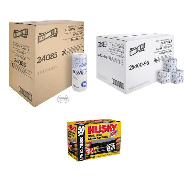 Flexible Paper Towel (30 Rolls), Toilet Paper (96 Rolls) and 42 Gal. Contractor Bags (50-Count) Combo