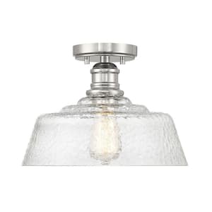 13 in. W x 13 in. H 1-Light Polished Nickel Semi Flush Mount Ceiling Light with Clear Vintage Glass Shade