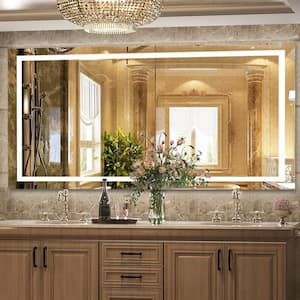 72 in. W x 40 in. H Large Rectangular Frameless High Lumen LED Anti-Fog Dimmable Wall Mounted Bathroom Vanity Mirror