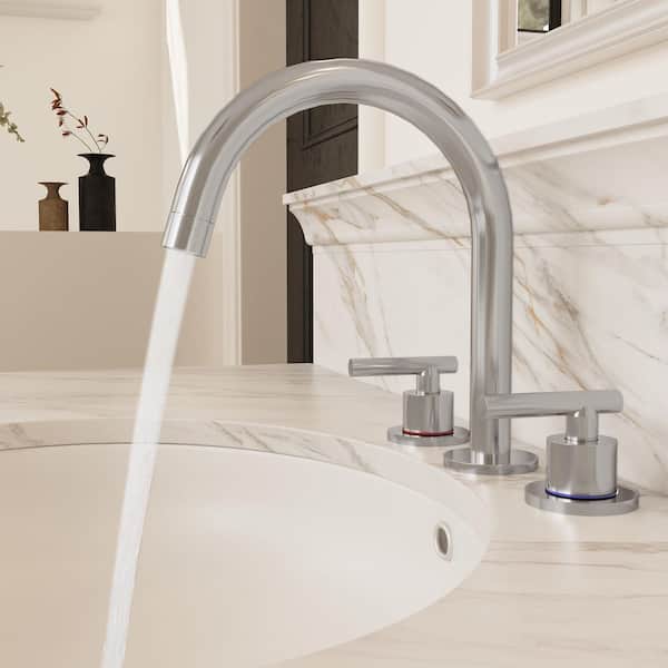 8 in. Widespread Double Handle High-Arc Bathroom Faucet Water-Saving with Drain Kit in Polished Chrome