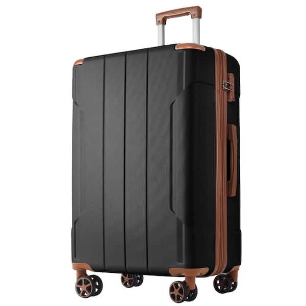 29.9 in. Black Brown ABS Hardside Spinner Luggage 28 in. Expandable Suitcase, 3-Digit TSA Lock, Telescoping Handle