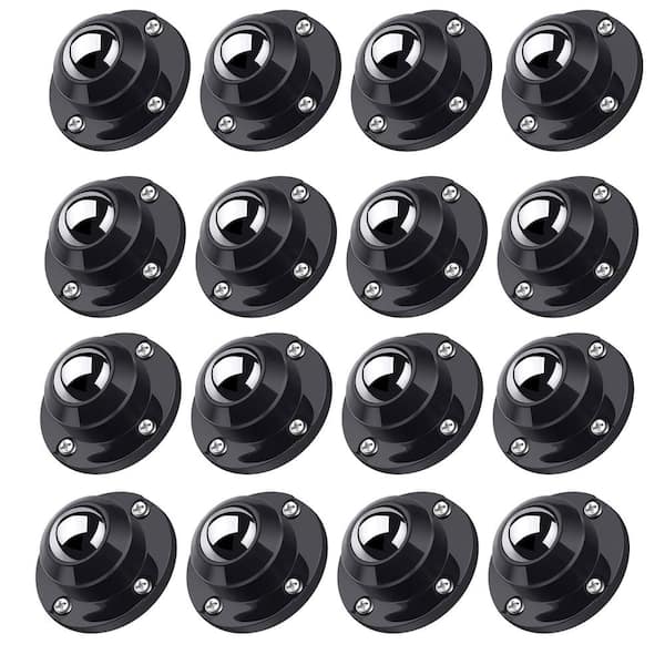 Angel Sar 1 in. Black Steel Self Adhesive Caster Wheels Low Profile Swivel Wheels Load Capacity 28 lbs. Per Wheel (16-Pack)