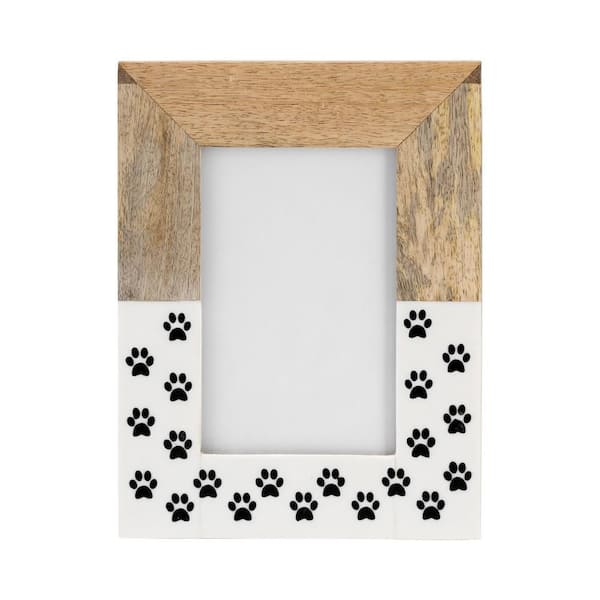 4 in. x 6 in. White Wood and Resin Dog-paws Print Picture Frame