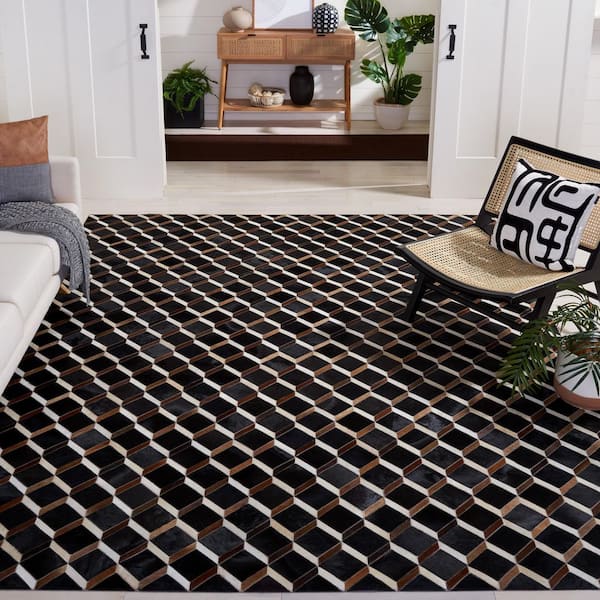 Studio Leather 8 ft. x 10 ft. Black/Brown Cubed Area Rug