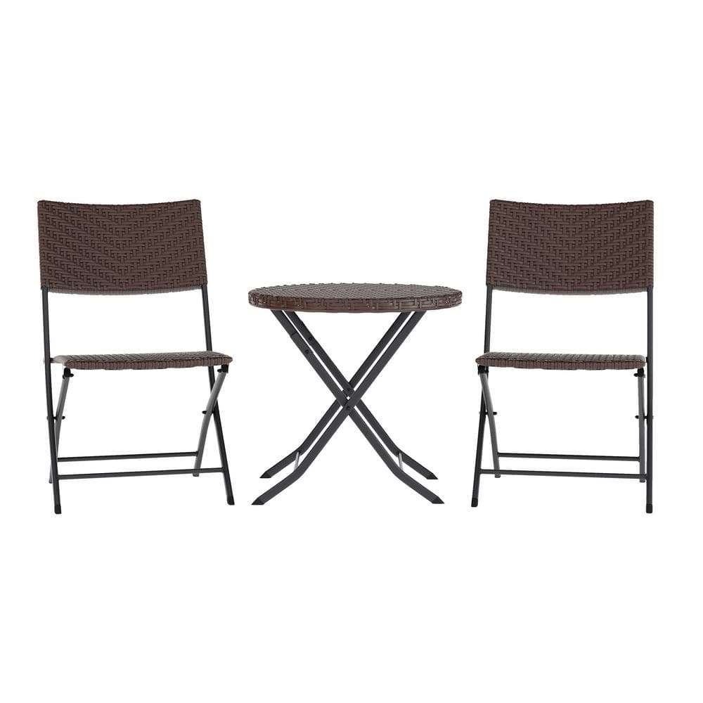 Rouen 3-Piece Steel Round Foldable Indoor/Outdoor Bistro Set Wicker Back, Seat, Top Brown with Black Steel Frames price history on PriceWatchPro