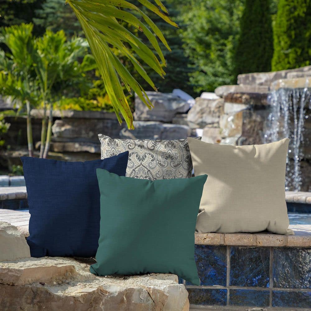 Peacock Blue Green Outdoor Square Throw Pillow Set