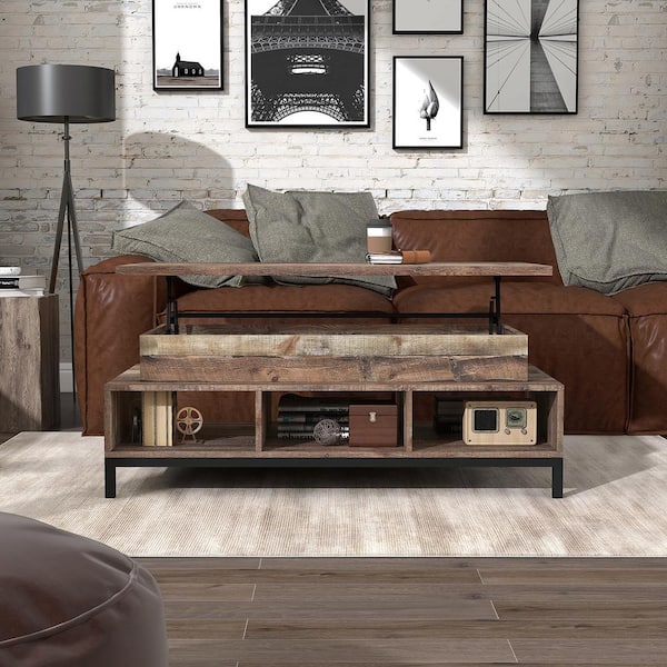 Furniture of America Kemby 47 in. Reclaimed Barnwood Rectangle Particle Board Coffee Table with Lift Top