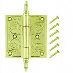 3-1/2 in. Bright Brass Decorative Square Corner Door Hinge with Finial