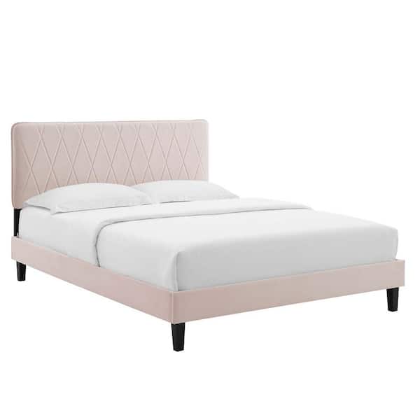 MODWAY Phillipa Pink Performance Velvet Full Platform Bed