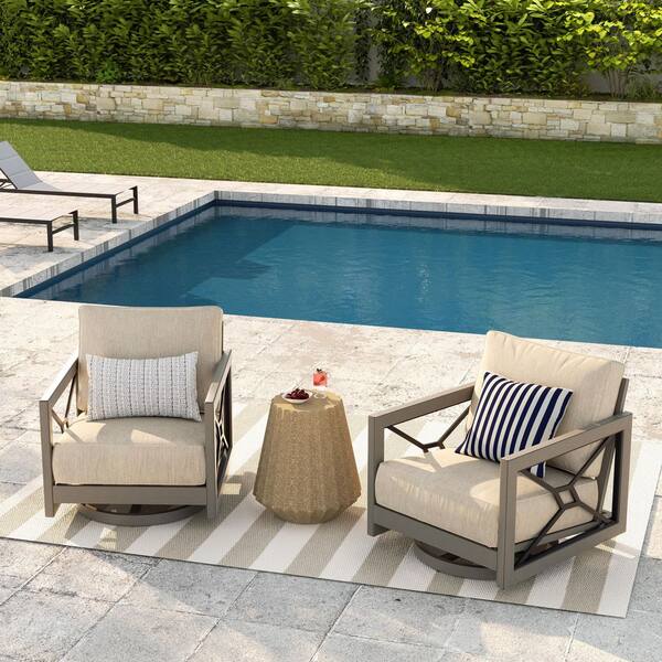 Marindo 2-Piece Aluminum Outdoor Swivel Lounge Chair with Sunbrella Cushions