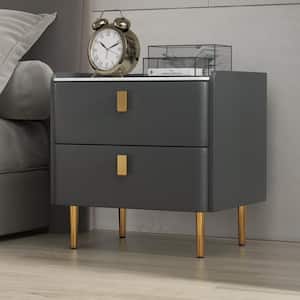 2-Drawer Dark Gray PU Leather Nightstand Bedside Table 19.69 in. H x 19.69 in. W x 15.75 in. D with Metal Legs