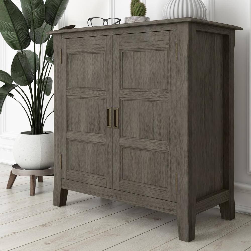 Farmhouse Grey Solid Pine Freestanding Office Cabinet with Adjustable Shelving