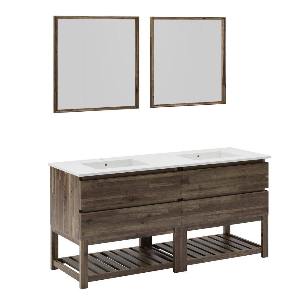 Formosa 72 in. Double Sink Freestanding Open Bottom Acacia Bath Vanity with White Quartz Top, Ceramic Sinks and Mirrors price history on PriceWatchPro