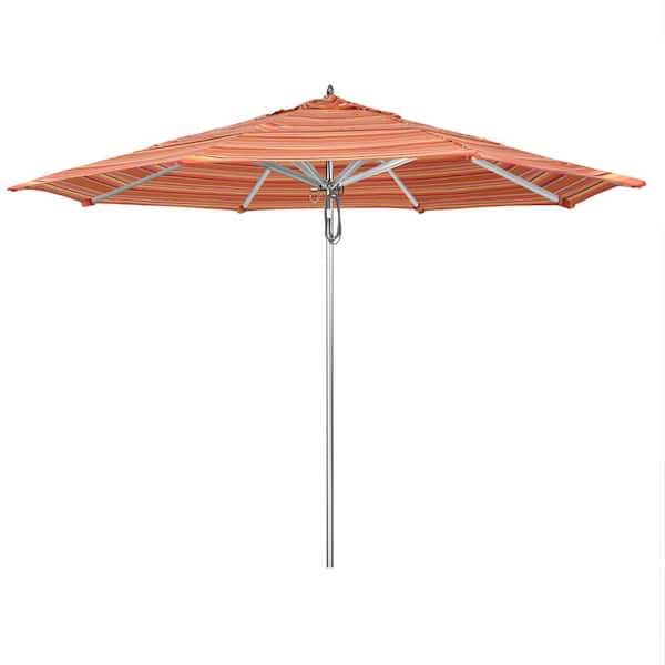 California Umbrella 11 ft. Silver Aluminum Commercial Market Patio Umbrella with Pulley Lift in Dolce Mango Sunbrella