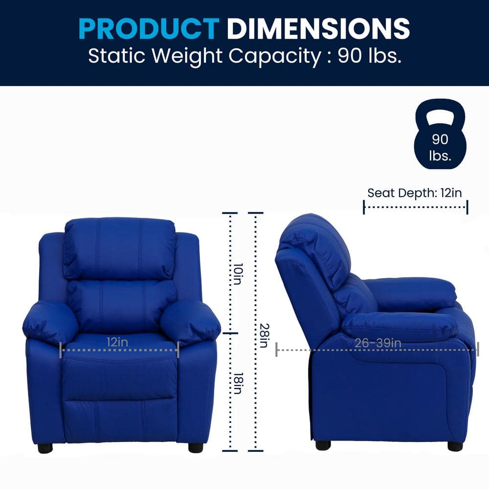 Cozy Spot Child-Sized Recliner with Storage Arms in Black Microfiber