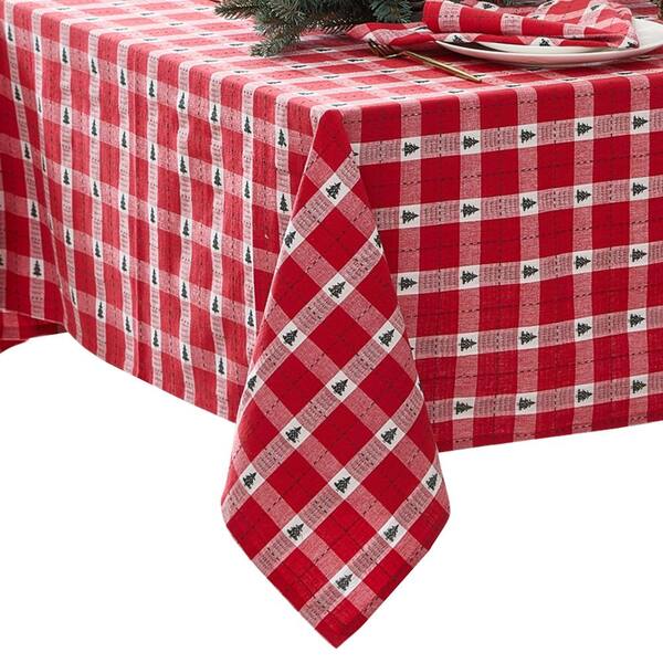 Threadmade Home Sherwood Tree Dobby Rectangle Tablecloth, Red - 60"W x 120"L
