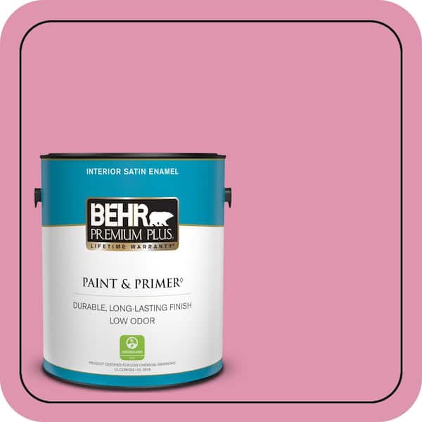 BEHR PREMIUM PLUS 1 gal. #P130-4 Its a Girl Satin Enamel Low Odor Interior Paint & Primer