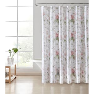 Breezy Floral 1-Piece Pink Cotton 72 in. x 72 in. Shower Curtain