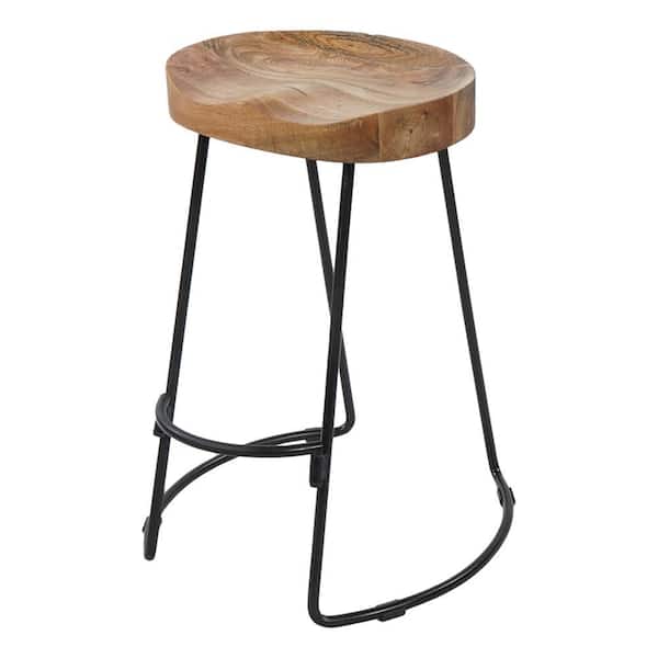 THE URBAN PORT 19 in. Brown and Black Backless Metal Frame Counter Height Stool with Saddle Seat (Set of 2)
