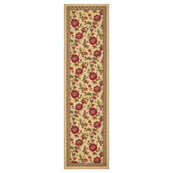 Ottomanson House Collection Non-Slip Rubberback Floral Design 2x7 Indoor Runner Rug, 1 ft. 10 in. x 7 ft., Beige Flowers