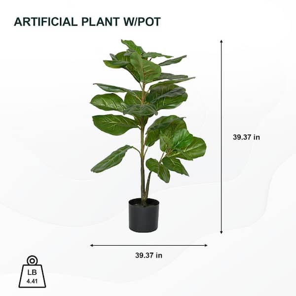 39.37 in. Green Ficus Lyrata Indoor Outdoor Plastic Artificial Plant with Pot