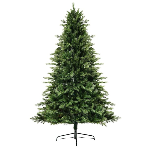 7.5 ft. Pre-Lit Artificial Christmas Tree w/ Life-Like Tips and Foldable Metal Stand, Hinged Full Tree for Holiday Decor