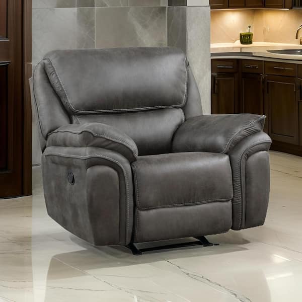 Gray Microfiber Rocker Manual Recliner with Solid Wood