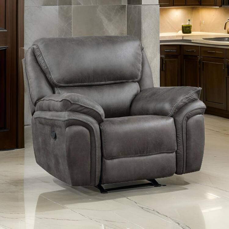 Benjara Gray Microfiber Rocker Manual Recliner with Solid Wood