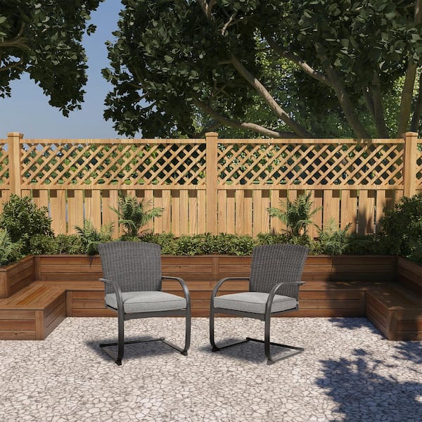 Unbranded 2-Piece Rattan Metal C-Spring Outdoor Dining Chair Set in Dark Gray