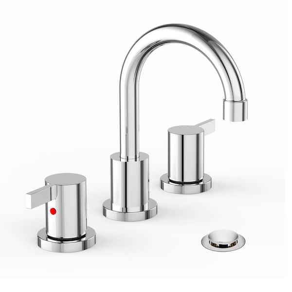 8 Inch 3 Hole Widespread Chrome Bathroom Faucet 2 Handle Bathroom Vanity Faucet with Metal Pop Up Drain.