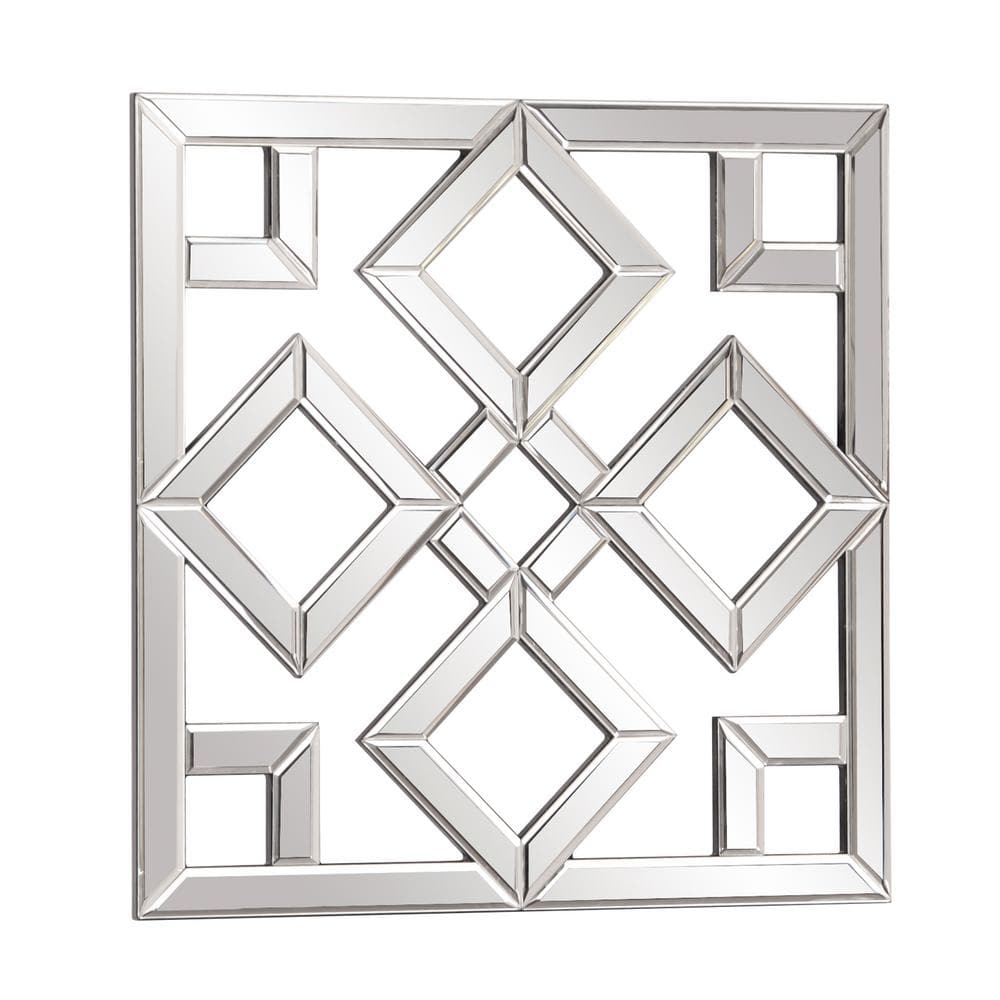 20" Square Interlocking Lattice Wood Framed Wall Mirror