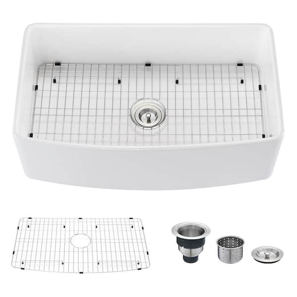 Yasinu Fireclay 33 In Single Bowl Farmhouse Apron Kitchen Sink With