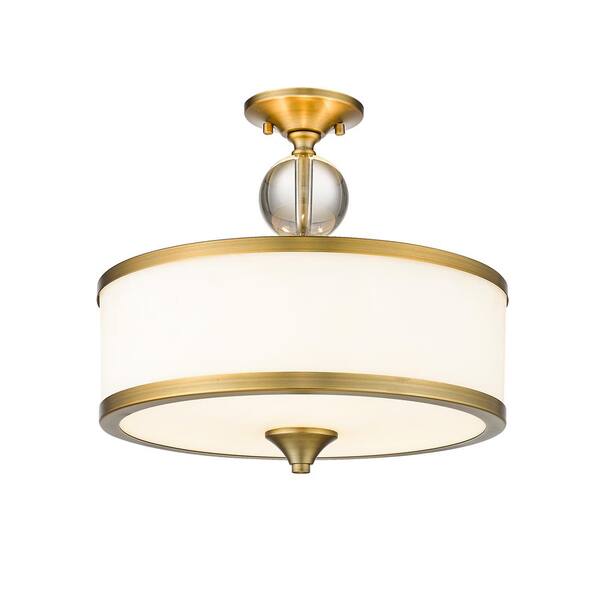 Cosmopolitan 15.75 in. 3Light Heritage Brass Semi Flush Mount Light