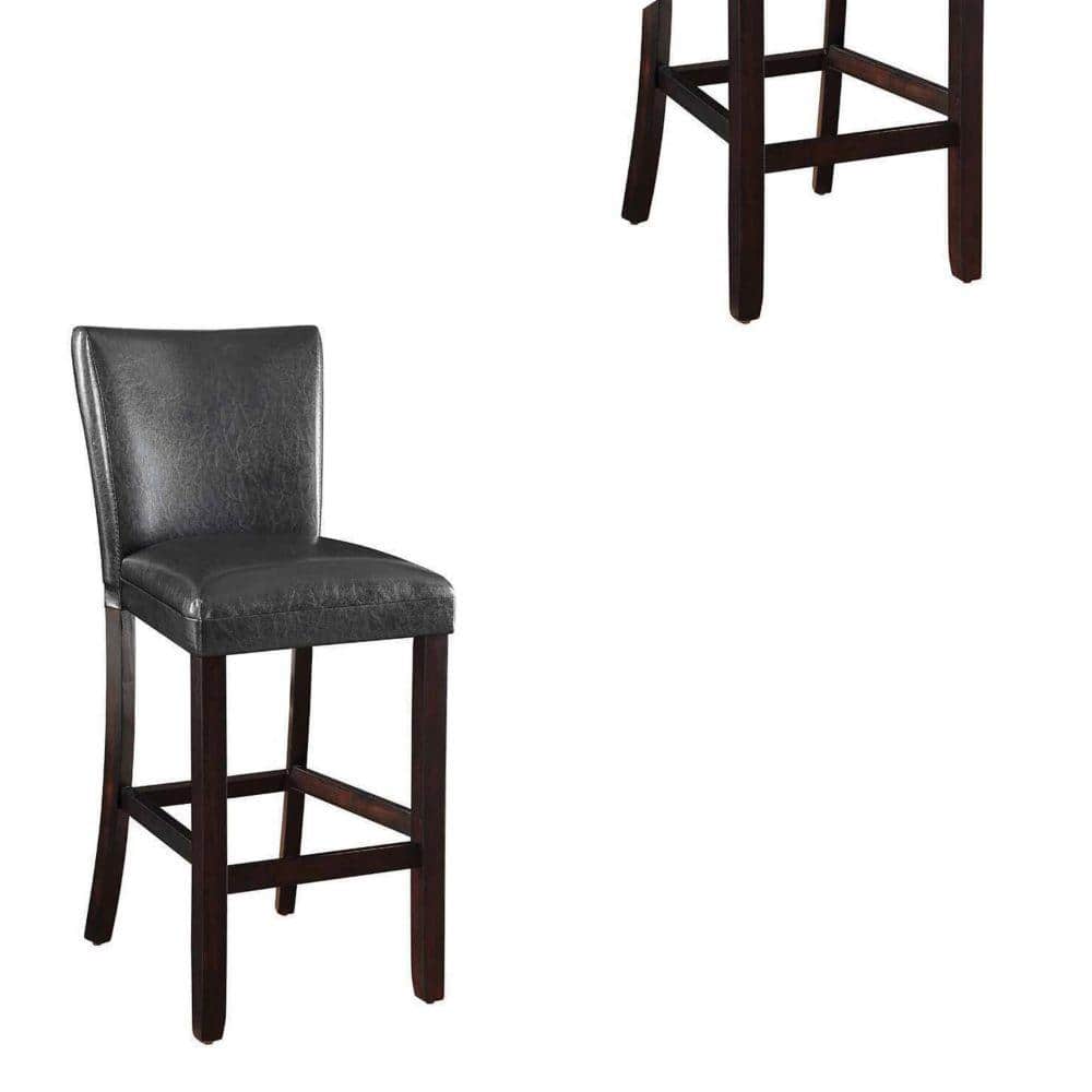 Brown Leather and Wood 44.5" Bar Stool with Foot Rail