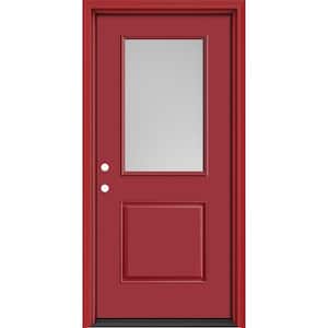Performance Door System 36 in. x 80 in. 1/2 Lite Pearl Right-Hand Inswing Red Smooth Fiberglass Prehung Front Door